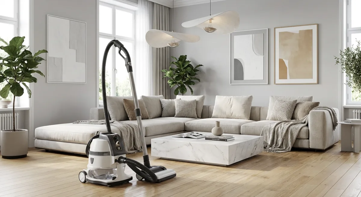 DELPHIN T8 in hellem modernem Wohnzimmer mit Pflanzen